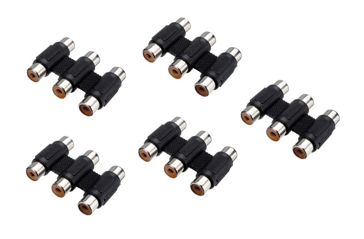 ERH India (5 Pc) 3 RCA Joiner Coupler Plug Single RCA Female to Female Audio Video AV Cable Adaptor Connector