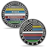 Thin Multi Line Challenge Coin - No One Fights Alone Coins - Honor US Corrections Dispatch EMS Nurse Firefighter Police Military Hero - Law Enforcement Gifts Tribute to Our First Responders
