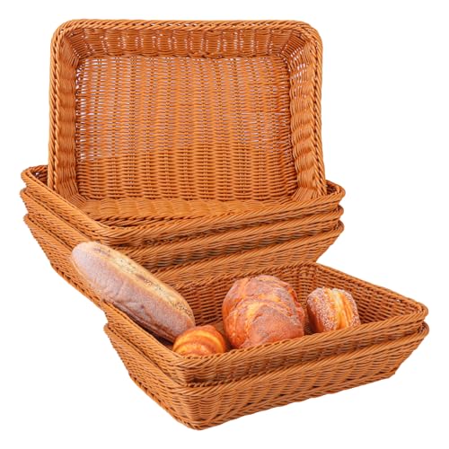 IHDYPPEW 6 Pack 16 Inch Brown Wicker Bread Basket, Handmade Woven Organizer, Rectangular Fruit Baskets, Snack Basket Food Serving Baskets for Dining Table, Candies, Crackers, Fruit, Vegetables
