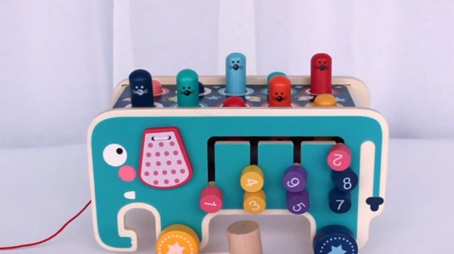 NUKIED Banc Marteau Éléphant En Bois – Jouet Éducatif à Frapper Et Tirer, Xylophone Inclus – Dès 1 An
