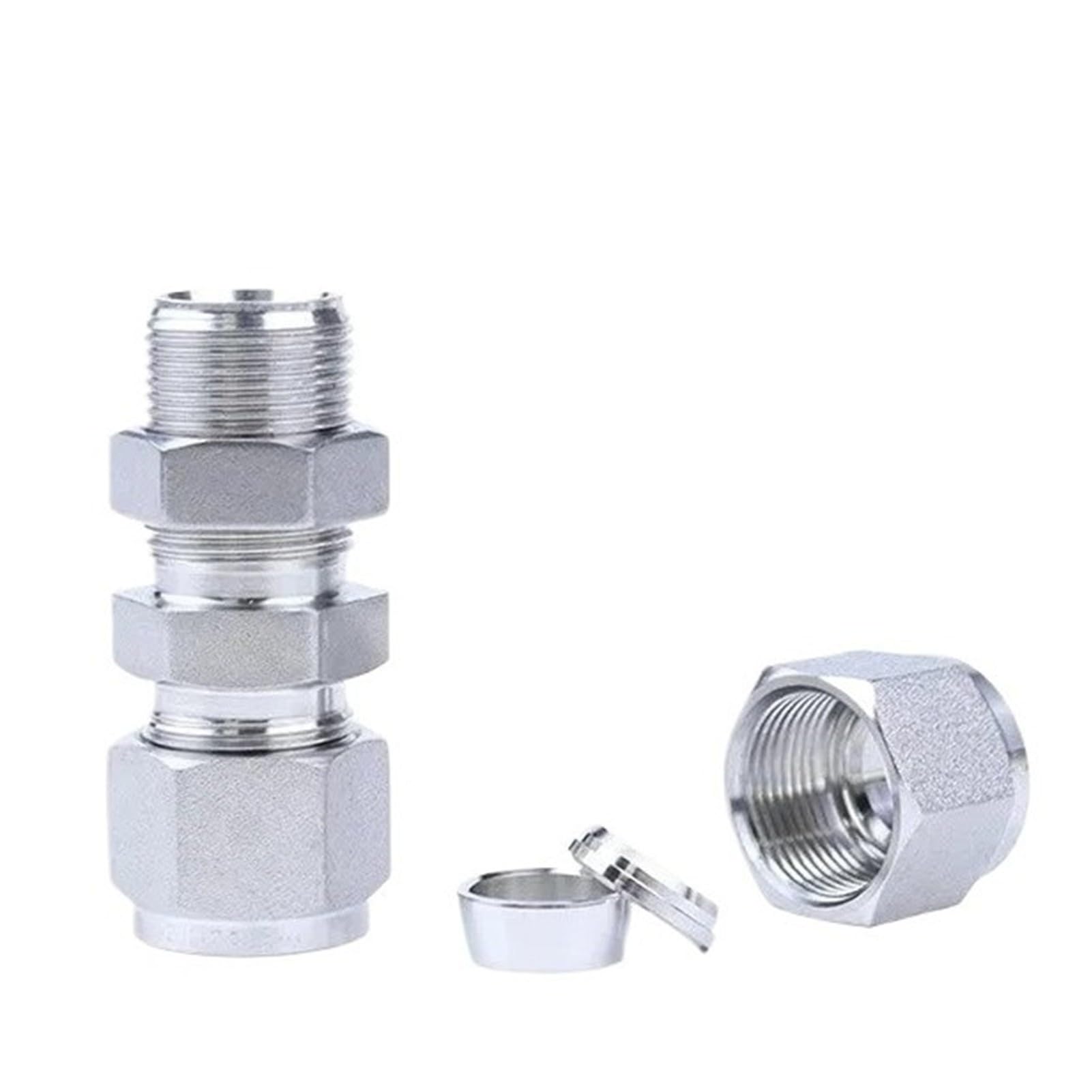 Conector Unión Compresión Acero 316L, Tipo Tuerca De Paso