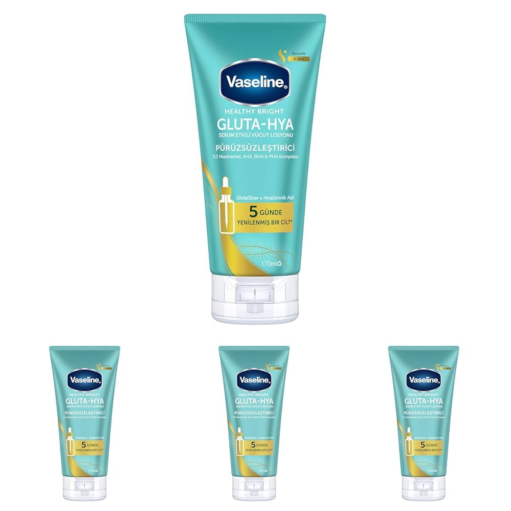 Vaseline Gluta-Hya Serum Etkili Vücut Losyonu, Pürüzsüzleştirici, 170 Mililitre (4 paketi)
