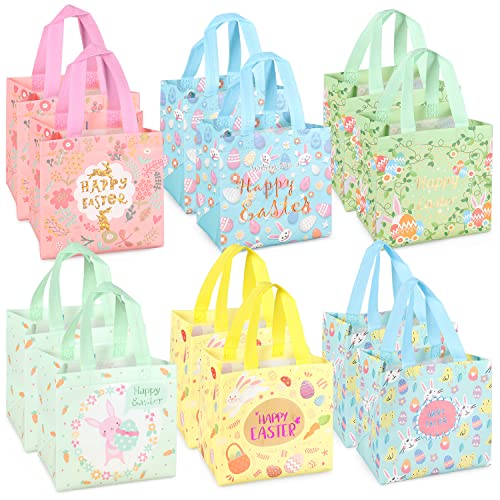 12 x Ostereiersuche-Taschen mit Griffen, Häschen Karotten Küken Ei Taschen, Oster Leckerei Taschen, multifunktionale Non-Woven Ostertaschen zum Verpacken von Geschenken, Eiersuche, Partyzubehör Cover