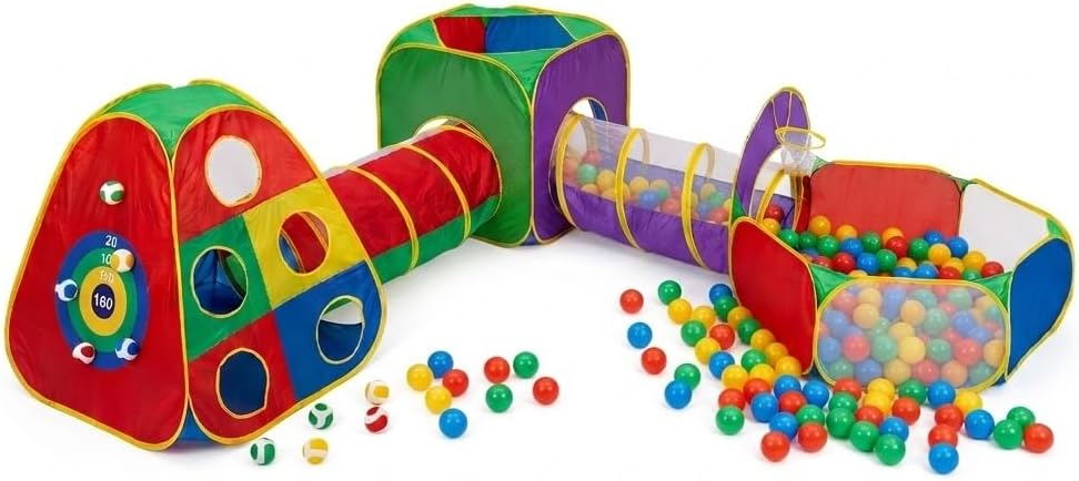 Play Tent, Crawl Tunnel, Ball Pit - 5-in-1 Pop-Up Play Set with 2 Tunnels & 2 Tents, Indoor Outdoor Use for Ages 3 Years+