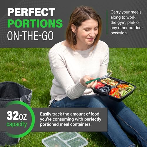Ez Prepa FT-969B [20 Pack] 32Oz 3 Compartment Meal Prep Containers With Lids - Bento Box - Plastic - Stackable, Reusable, Microwaveable & Dishwasher Safe thumb #6