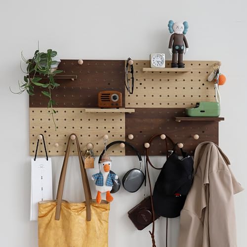 Image of Wooden Pegboard Modular Display Organization Storage Wall Hooks Shelf (Two Colored Finish-B-4)