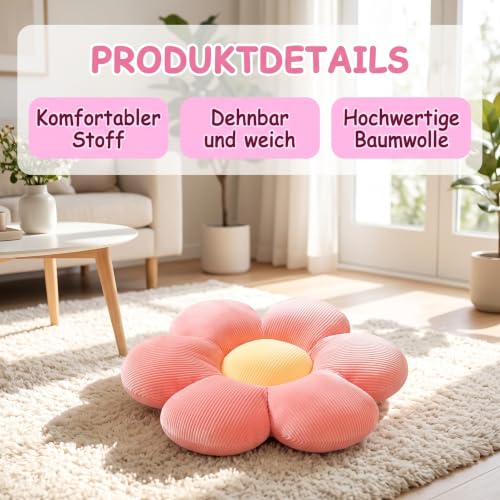 2 Stk Blume Bodenkissen, 40x40cm Weich Sitzkissen Blumenform Gänseblümchen – Bild 3