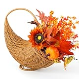 RimCereal Thanksgiving Hanging Cornucopia Basket Set Decorative Fall Table Harvest Fern Cornucopia with Handle Artificial Pumpkin Horn of Plenty Decoration for Autumn Dining Table Decor