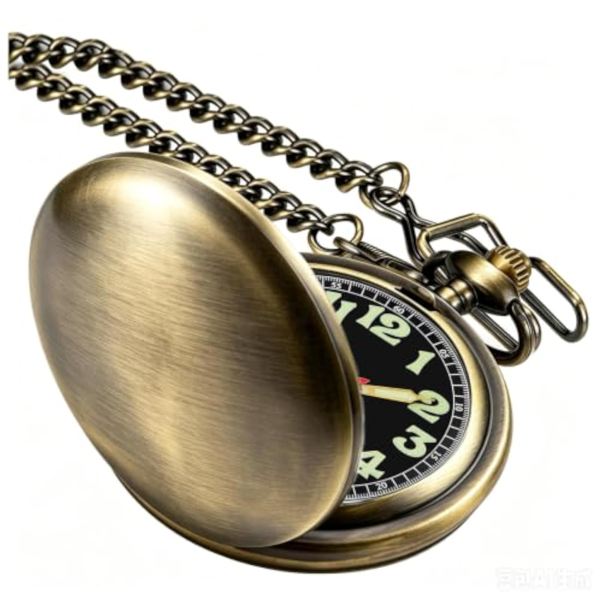 Smooth Bronze Pocket Watch with Chain, Gift for Him