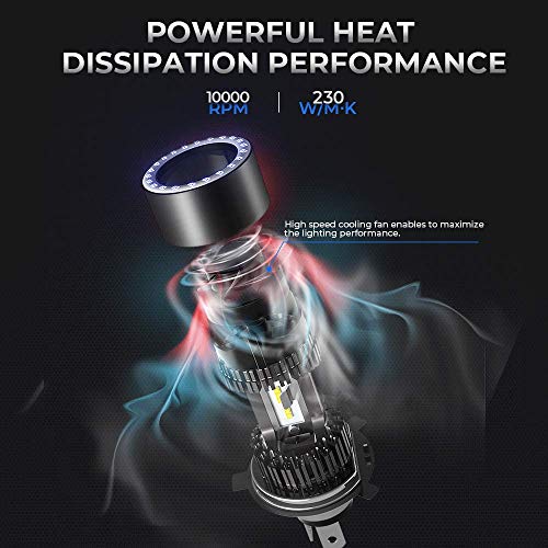 Car Work Box H4 Led Motorcycle Headlight Bulb W/Angel Eye Drl 9003 Hs1 Hi/Lo Beam 6400Lm Conversion Kit (1 Pack, 6000K White) #TOP5