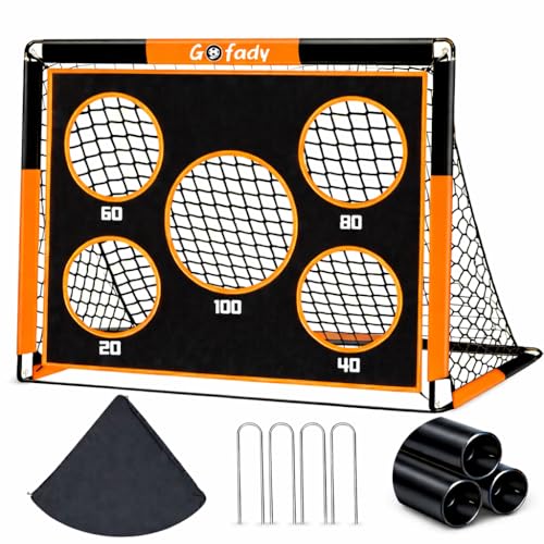 Gofady 2-in-1 Football Goal for Kids - Portable & Durable Soccer Training Net with 5 Target Ranges Foldable Design Carrying Bag Easy Assembly for Backyard Garden Beach (Orange 120 * 90 * 90cm)