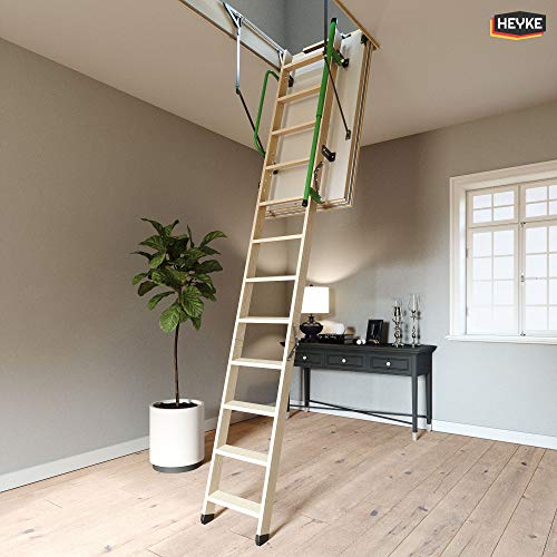 Gedämmte HEYKE W1 Bodentreppe mit Zwei Handläufe Spart Energiekosten | U-Wert 0,36 W/M2*K | Luftdichtheitsklasse 4 | 2 Dichtungen | Bequeme Assistenz-Federmechanismus | Möbelqualität