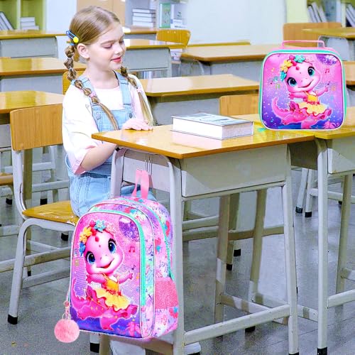 Image of WZLVO 3PCS Kids Backpack for Girls, Unicorn Dinosaur Animal Prechool Elementary Kindergarten School Bookbag with Lunch Box