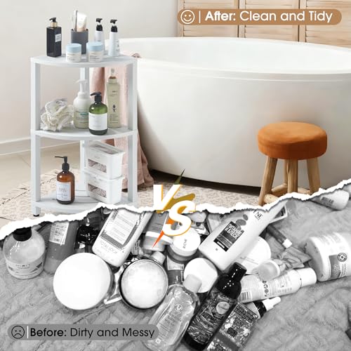 HDPS 3 Tier Floor Standing Corner Shower Caddy Organizer Shelf, Waterproof & Durable Bathroom Shelves Stand Rack with Anti-Slip Feet, Space-Saving Design Storage - Image 6