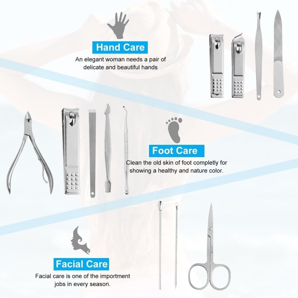 Kit de manicura y pedicura de 12 Piezas con Estuche de Viaje, Juego de cortaúñas para Mujer para pies, cortaúñas para Dedos de los pies, cortaúñas para Dedos de Las Manos.