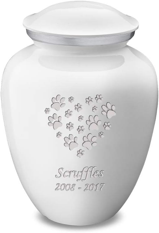 Geturns Embrace Personalized Heart Paws for Small Pets I White Cremation Urns for Dogs and Cats I 44 lbs