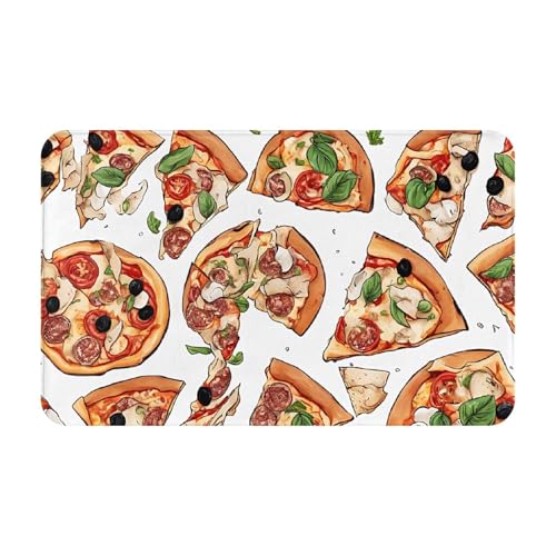 Pizza Pattern Print Living Room Bathroom Kitchen Anti Slip and Absorbent Carpet, Indoor Entrance Door Muddy Floor Mat, Ultra Soft Washable Carpet 21x31.5 Inches