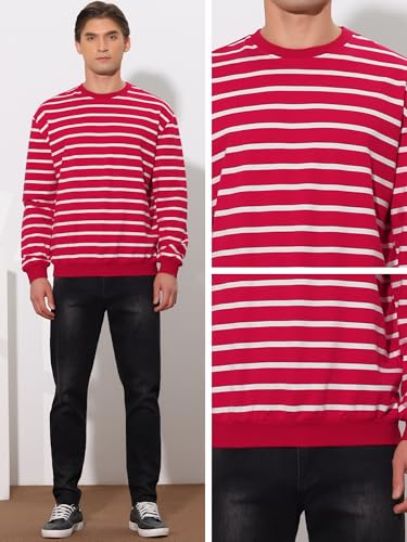 Lars Amadeus Men's Striped Sweatshirt Regular Fit Round Neck Long Sleeves Printed Pullover Sweatshirts4