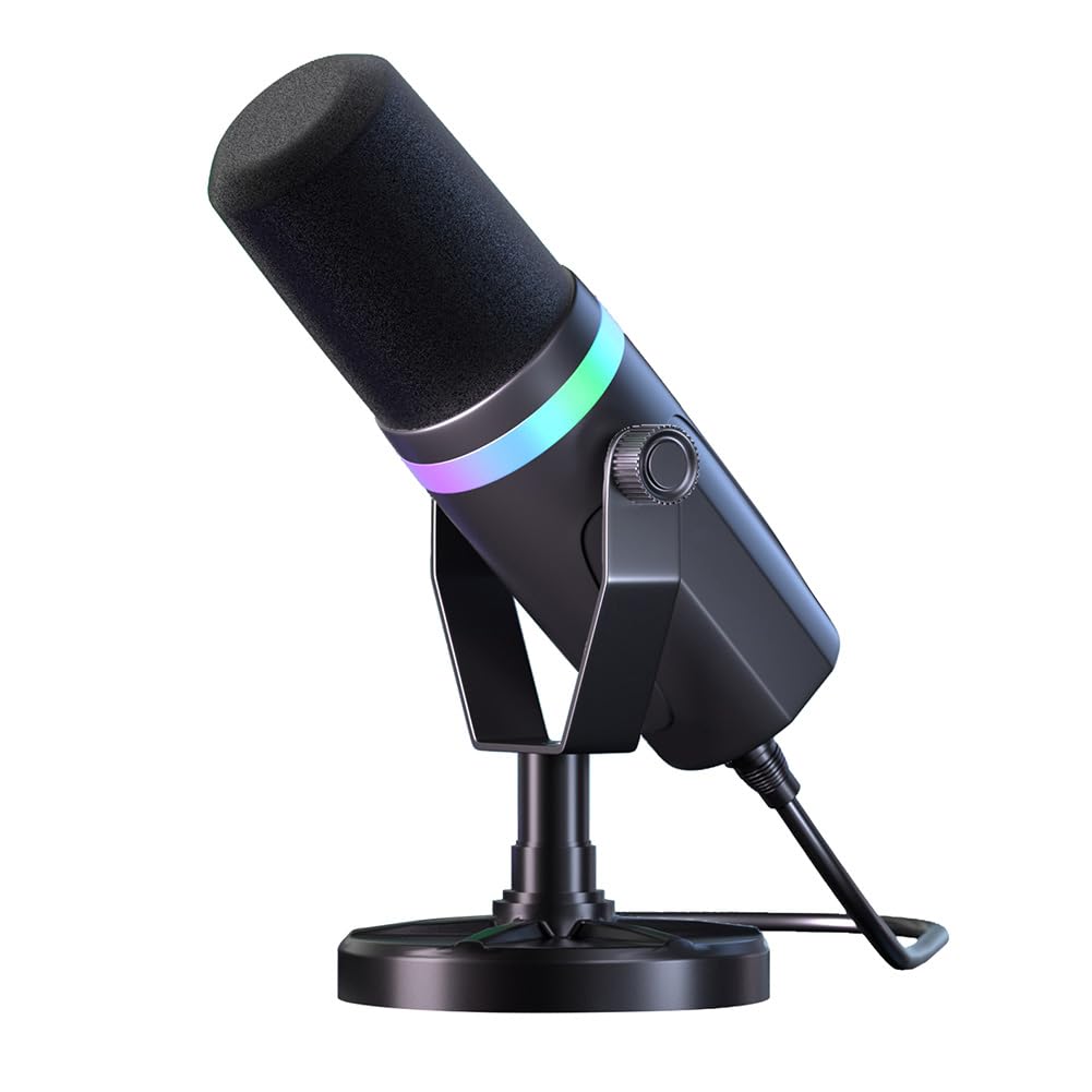 Micrófono dinámico XLR/USB para juegos, micrófono dinámico RGB para grabación en streaming