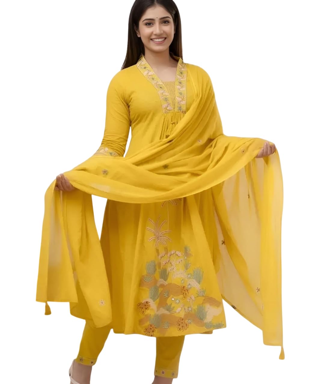 Women's Floral Embroidered Kurta Pant with Dupatta Set | Ethnic Cotton Suit for Party, Festive & Traditional Soft and Comfortable Wear-picture-47