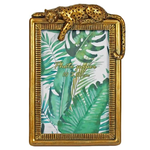 Goldener Leoparden-Bilderrahmen, freistehend, Vintage-Look, 15,2 x 10,2 cm