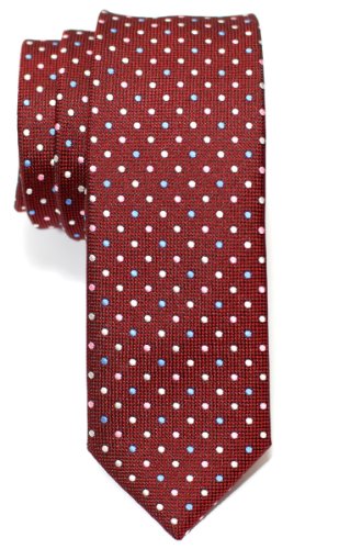 Retreez Corbata de microfibra fina con lunares de época tricolor para hombres Rojo burdeos