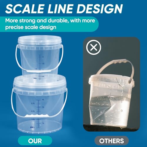 Image of ASEVAT Clear Bucket Graduated Pail Container with Lid, Food Grade Buckets, Cleaning Containers Plastic Pails Extra Durable Handles with Grip for Easy Carrying (ClearRound, 0.3gal)