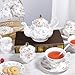 fanquare 21 Pieces Pink Blue Floral Porcelain Tea Set with Gold Trim, British Style Coffee Set for Adults, Vintage Romantic Gift Tea Sets for Wedding, Birthday, Women Tea Party