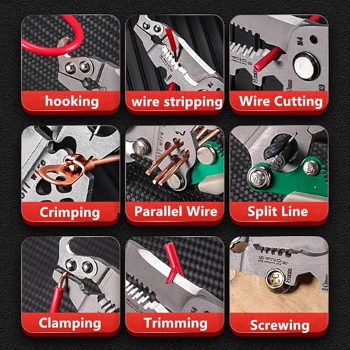 Image of 18 in 1 Foldable Wire Stripper, Multifunctional Folding Professional Wire Cutters, Multifunctional Wire Strippers Crimper Cable Cutter Pliers, Wire Stripper Tool (Red)