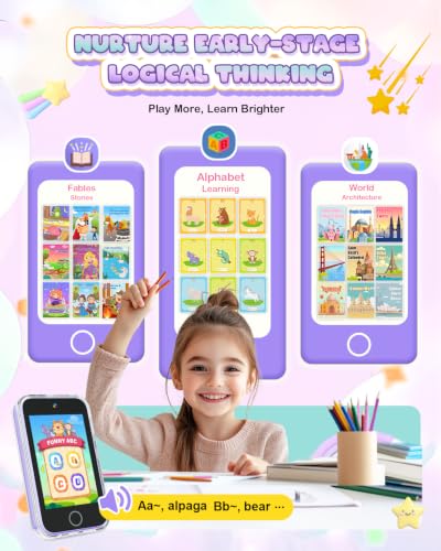 Image of Kids Phone Toy for Girls with Dual Camera,Music Player,Game,Purple | Preschool Learning Play Cell Phone Toy for Kids 3-5 Travel Trip Activity,Birthday Gift for Girls 3 4 5 6 7 8 Years Old