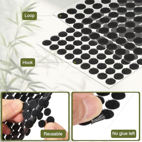 Image of HARFINGTON 504set Hook and Loop Strips with Adhesive 0.4 inch Round Double Sided Hook and Loop Tape Nylon Self Sticky Fastener for Home Office Car, Black