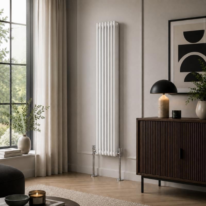 THE RADIATOR HUB Aura 3 Column Vertical Radiator 1800x290mm – High BTU Heat Output with 6-Tube Heat Circulation – Wall Mounted Central Heating Compatible Radiator for Bathroom, Bedroom - White