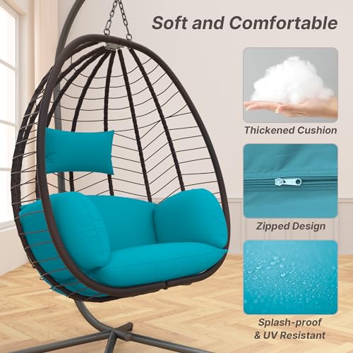 Piltwoff Hanging Egg Chair With Stand, Indoor Outdoor Wicker Rattan Egg Swing Chair With Cushion Headrest, Hammock Chair 350Lbs Capacity For Bedroom Patio Porch Garden Balcony thumb #4