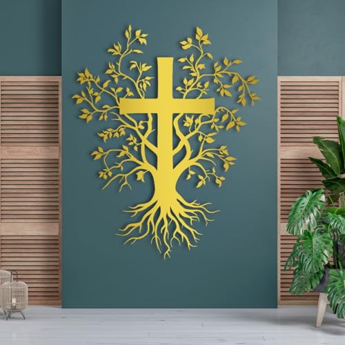 Jesus Cross Metal Wall Art, Metal Tree Branch Wall Decor,