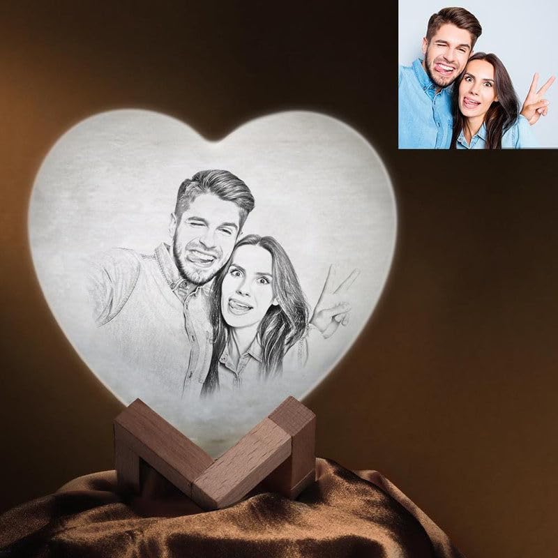 Justyling Personalised Moon Lamp w/Touch & Tap Control, 3D Custom Moon lamp, Customized Moon Lamp w/Photo & Text as Best Gift for Home Decor, Birthday, Christmas (Heart)
