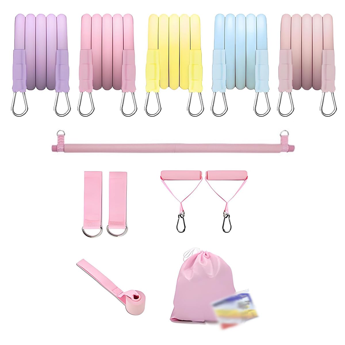 13Pcs Bar Kit with Stretch Bands for Exercise, Total Resistance Home Gym Equipment with Door Anchor, Full Accessories for Legs, Arms and Core Workouts