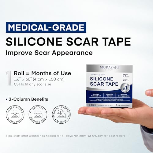 Image of Silicone Scar Sheets for Surgical Scars, 1.6″ x 60″ Roll, Medical Grade Silicone Scar Tape for C-Section, Keloid & Hypertrophic Scars, Reusable Scar Strip, 1 Pack