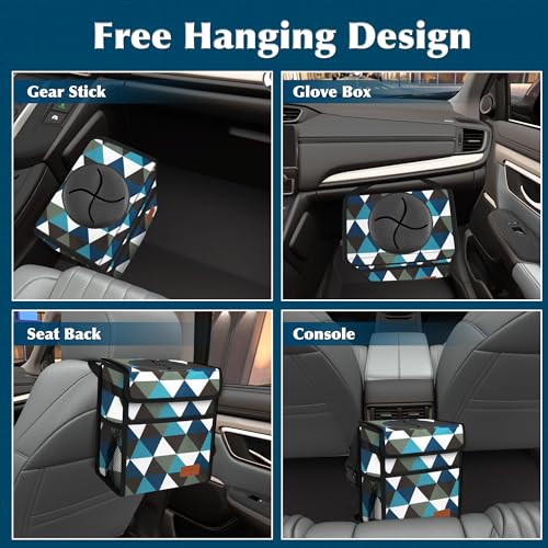 Image of Femuar Car Trash Can with Lid - Leak Proof, Waterproof, Multipurpose Car Hanging for Headrest, Collapsible and Portable with Storage Mesh Pocket, Triangle