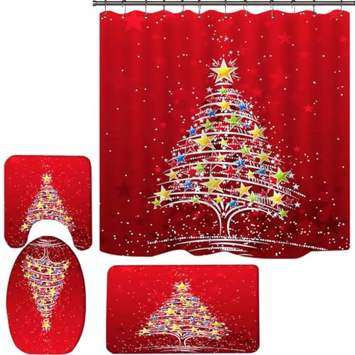 Ensemble de rideaux de douche de Noël avec tapis de sol absorbant - 2