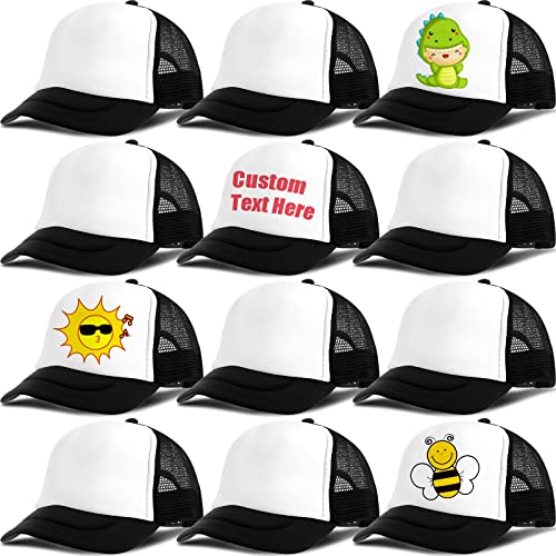 Image of Handepo 12 Pack Trucker Hat for Kids Summer Polyester Mesh Cap Adjustable Sublimation Blank Hats Baseball Caps for Outdoor
