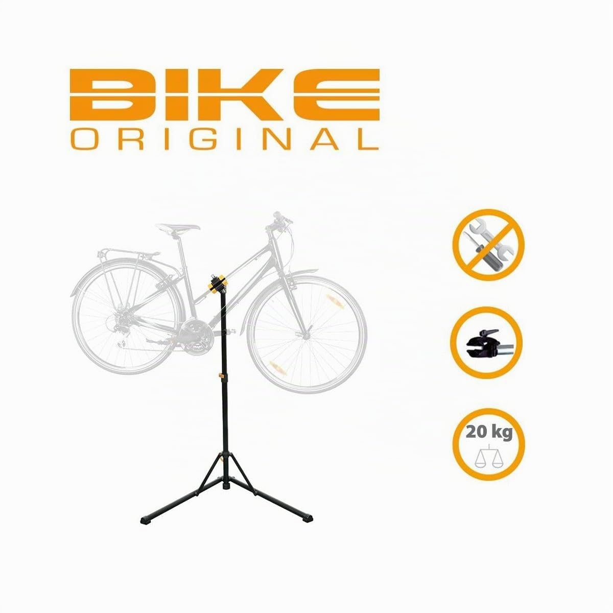 BIKE ORIGINAL - Pied de réparation Pliable EASYWORK II - Hauteur réglable, Pliable, Rotatif à 360°, Charge Max 20kg - Accessoire vélo électrique (VAE), VTT, VTC, vélo de Ville, vélo Pliant