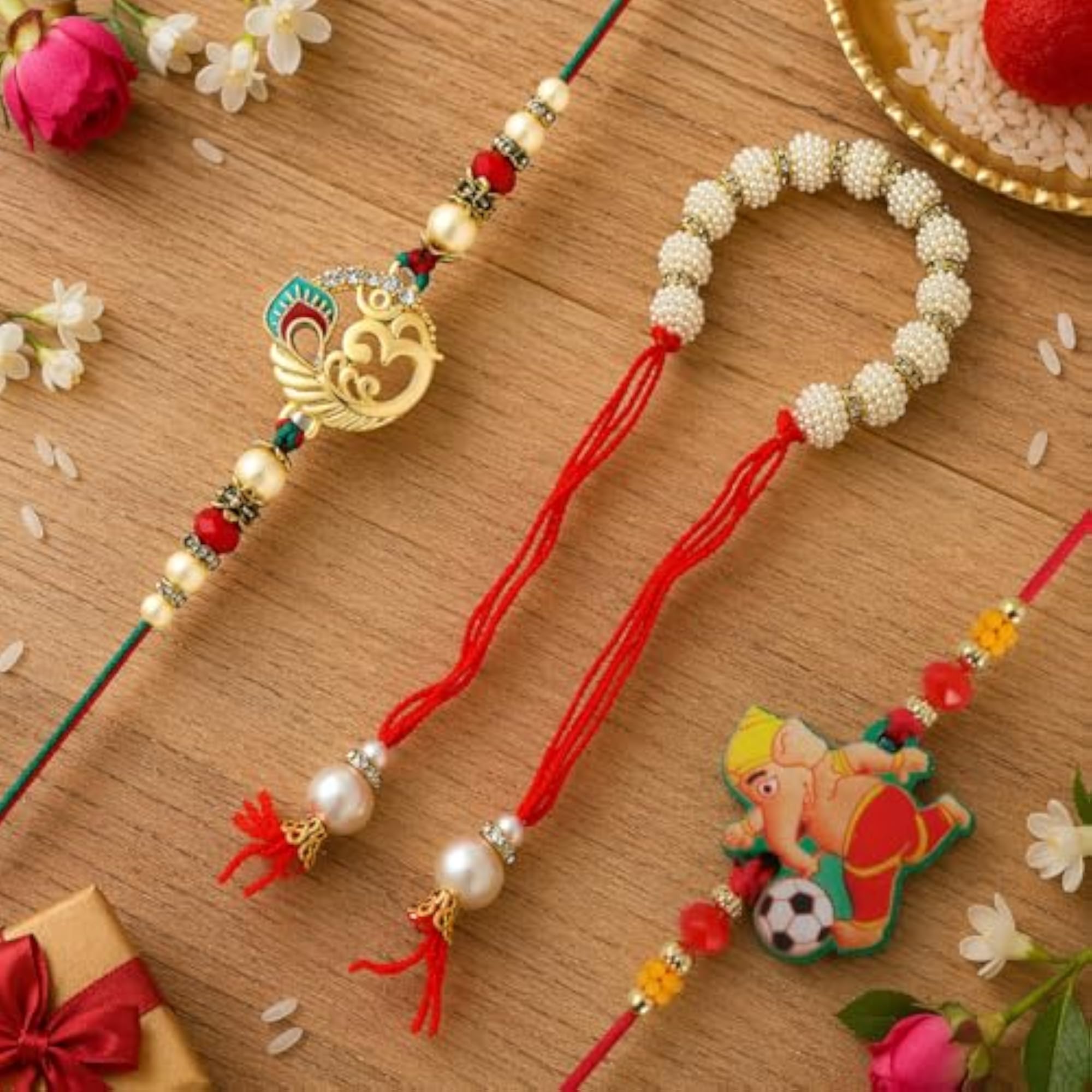 Set of Multi Colour Family Rakhi with Roli Chawal