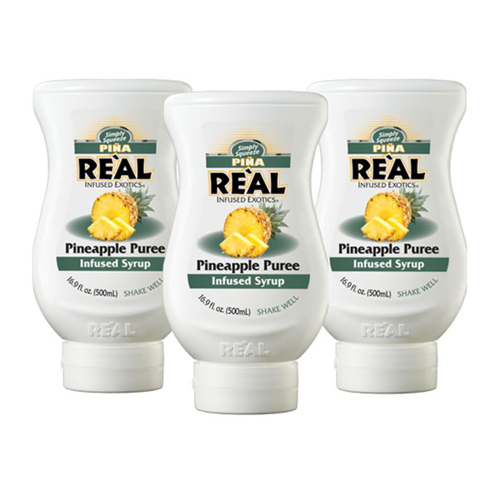 Piña Reàl Infused Exotics, Pineapple Puree Infused Syrup, 16.9 FL OZ Squeezable Bottle (Pack of 3)