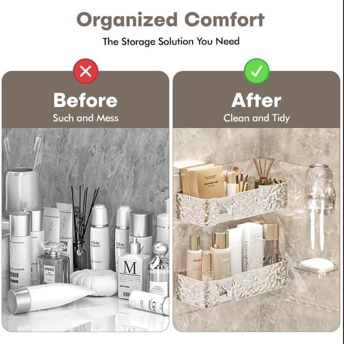 Miniatura 6 de Estantes de ducha de acrílico con jabonera y soporte para cepillo de dientes, organizador de ducha transparente, organizador de baño adhesivo para