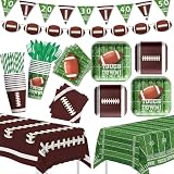 Aribra Football Party Supplies, Touch Down Game Day Football Party Decorations Serves 24, Paper Plate, Cup, Napkin, Banner, Disposable Cutlery, Tablecloth