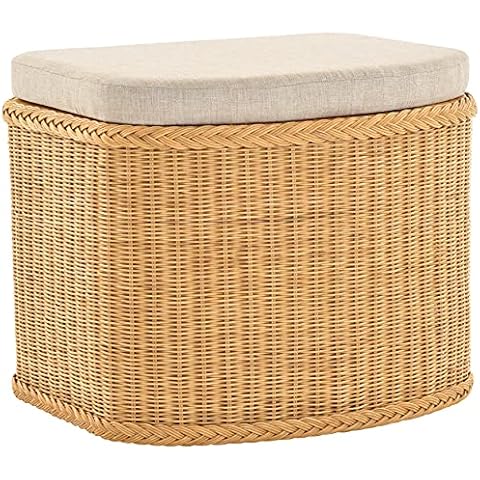 korb.outlet Rattan Laundry Basket Seat Padded Honey Hallway Bench Storage Box with Lid Bathroom Stool Stool Laundry Hamper Seat Chest Natural (Bomy) Cover