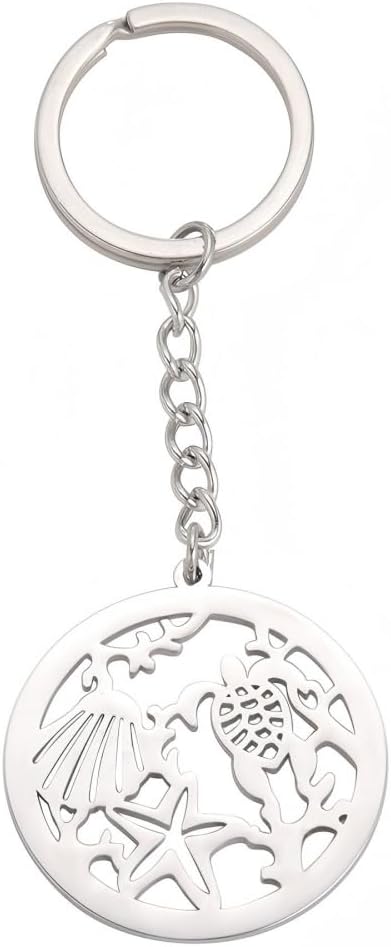 Stainless Steel Seashell Starfish Keychains Turtle Gifts Cute Ocean Animals Keyring Car Keys Charms for Women