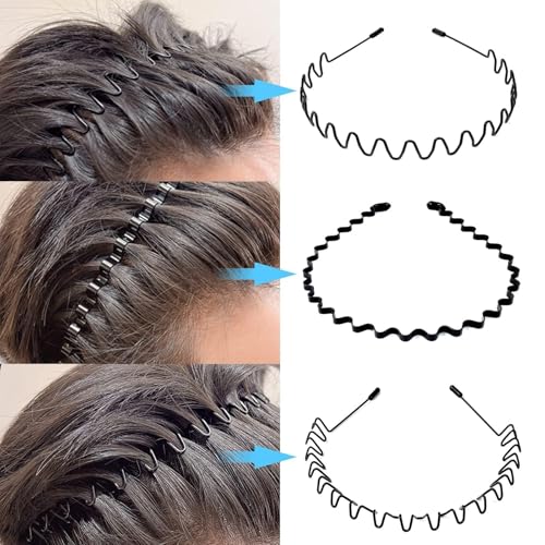 Hanyousheng Pack of 6 Metal Headbands, Black Wave Metal Headband, Unisex Multi-Style Hair Bands for Men and Women, for Outdoor Sports Yoga