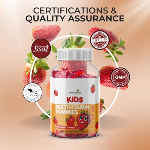 Image of Premium Kids Multivitamin Gummies with Vitamin A, E, C, D, B12, B3, B6, & Folic Acid for Immunity, Strawberry Flavour, Vegan, Preservative & Gluten Free - 30 Count (1)
