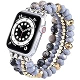 VISOOM ビーズボーホーブレスレット Apple Watchバンド 38/40/41/42mm iWatch Series 11 10 9 8 7 SE 6/5/4に対応 ブレスレット レディース ファッション キュート ハンドメイド ストーンビーズ 伸縮性ウォッチストラップ iWatchバンド3/2/1用